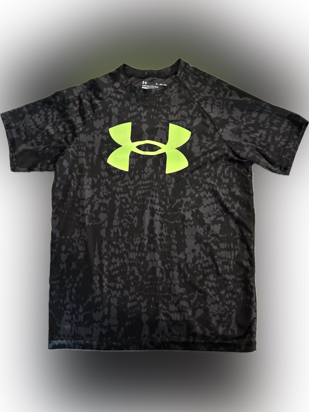 Under Armour boys Black Performance Tee with Neon Green Logo